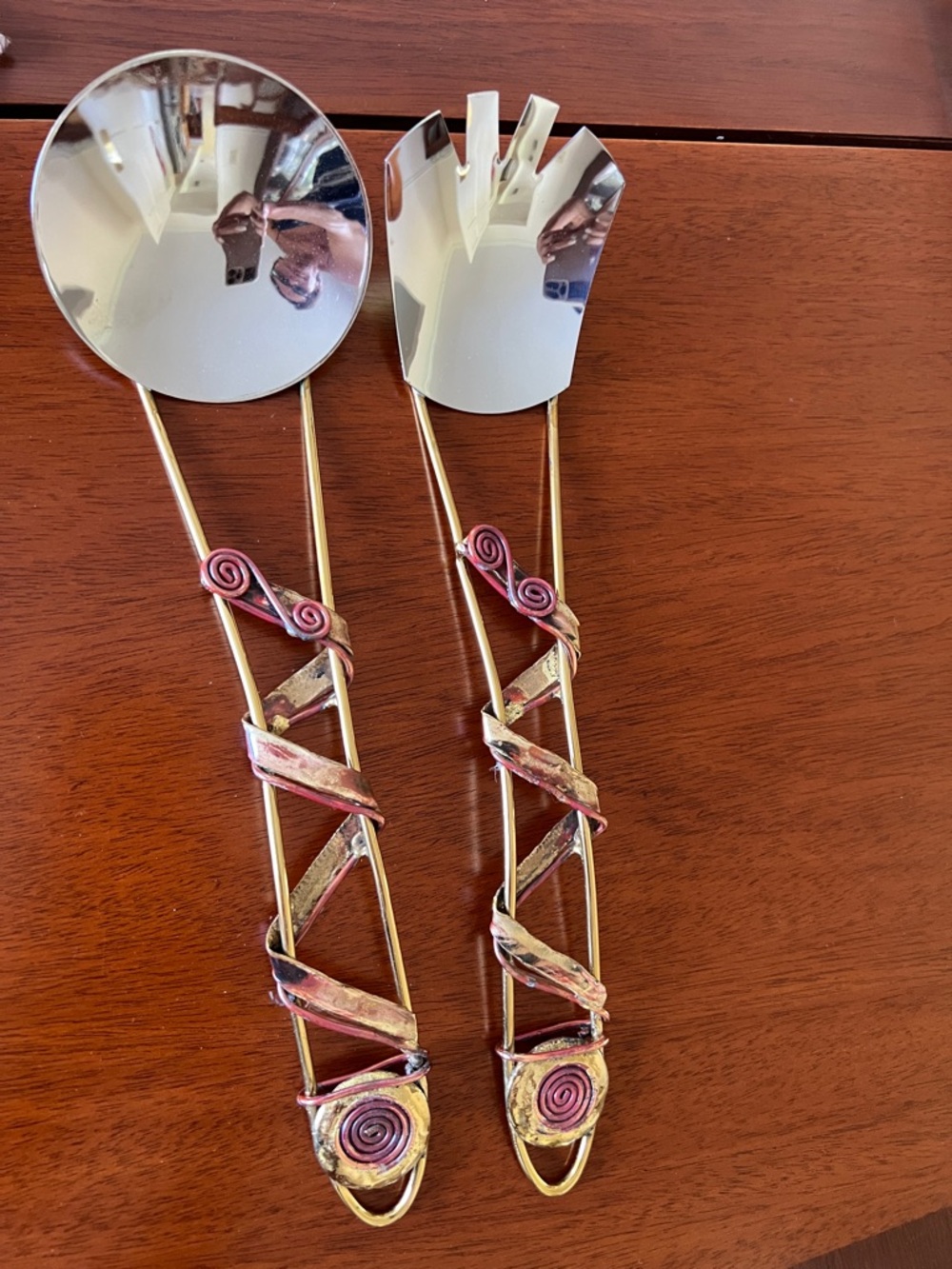 Gold Salad Serving Set - Brass Spoon & Fork